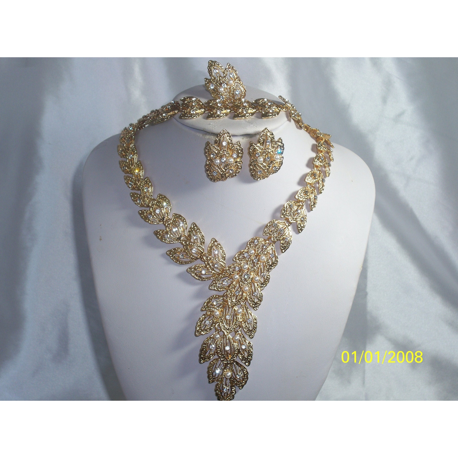 Gold Leaf Wedding Mob Necklace Set, Prom Party Drag Queen Formal Necklace